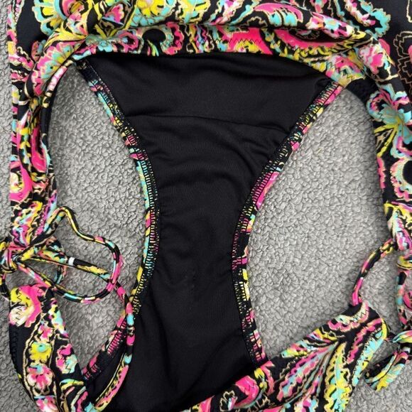 Victoria’s Secret Paisley Neon String Bikini Bottoms Black Multi Small - Picture 5 of 7